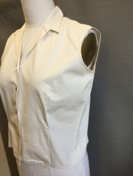 FRANCES CASUALS, Ecru, Cotton, Solid, Sleeveless Button Front, Collar Attached, 4 Buttons, Darts at Waist