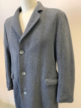 Mens, Coat, ALLEN'S , Gray, Wool, Solid, 42, Thick Wool, Single Breasted, 3 Buttons, Notched Lapel, 2 Pockets with Flaps, Gray Silk Lining