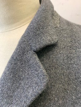 Mens, Coat, ALLEN'S , Gray, Wool, Solid, 42, Thick Wool, Single Breasted, 3 Buttons, Notched Lapel, 2 Pockets with Flaps, Gray Silk Lining