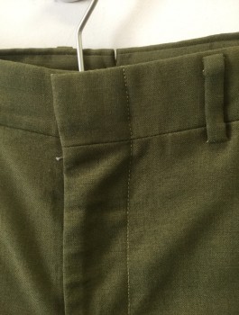 PIETRO SABATINI, Olive Green, Wool, Solid, Flat Front, Zip Fly, 4 Pockets, Slim Leg, Belt Loops,