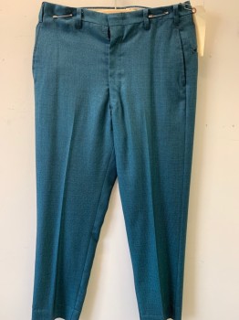 N/L, Teal Blue, Black, Polyester, Wool, Solid, Teal blue & Black Micro Weave, Flat Front, 4 Pockets,