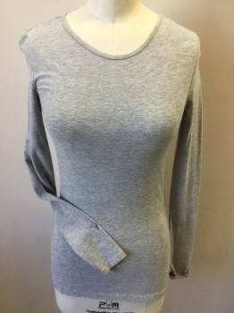 Womens, Top, H & M, Heather Gray, Cotton, Viscose, Heathered, XS, Heather Gray, Round Neck,  Long Sleeves,
