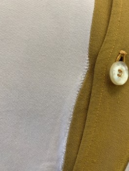 PENNEY'S TOWNCRAFT, Off White, Ochre Brown-Yellow, Cotton, Solid, Short Sleeves, Button Front, Ochre Accents at Collar, Placket and Waistband, 1 Patch Pocket,  Shirt Jacket Style with Buttons at Side Waist, 1950's