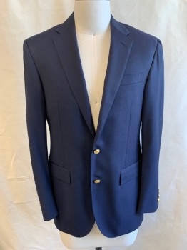Mens, Sportcoat/Blazer, POLO RALPH LAUREN, Navy Blue, Wool, Solid, 38R, Single Breasted, 2 Buttons, 3 Pockets, 4 Button Sleeves, Notched Lapel, Double Vent **Light Shoulder Burn