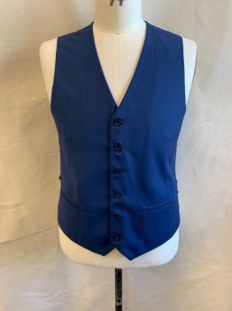 DEMANTE, Navy Blue, Wool, Solid, V-neck, Single Breasted, Button Front, Belted Sides