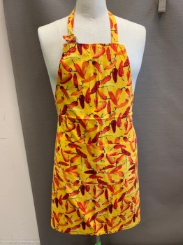 Unisex, Apron, KAY DEE DESIGNS, Yellow, Red, Orange, Green, Red Burgundy, Cotton, Novelty Pattern, O/S, Chili Peppers Pattern, 2 Pockets,