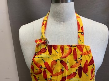 Unisex, Apron, KAY DEE DESIGNS, Yellow, Red, Orange, Green, Red Burgundy, Cotton, Novelty Pattern, O/S, Chili Peppers Pattern, 2 Pockets,