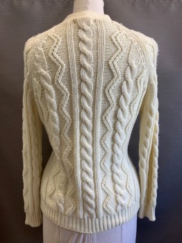 Womens, Sweater, NO LABEL, Cream, Acrylic, Solid, B38, L/S, Button Front, V Neck, Top Pockets, Knit