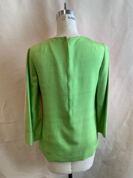 Womens, 1960s Vintage, Piece 1, NL, Pink, Lime Green, Synthetic, Color Blocking, W25, B36, Top, Long Sleeves, Back Zip, Front Slit