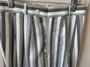GABRIELLE, White, Black, Gray, Polyester, Rayon, Stripes, Triple Pleat, 3 Pockets,