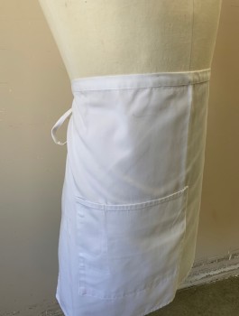 N/L, White, Poly/Cotton, Solid, Twill, 2 Pockets/Compartments, Self Ties at Waist