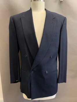 GIORGIO ARMANI, Navy Blue, White, Wool, Stripes - Pin, 4 Buttons, Double Breasted, Peaked Lapel, 3 Pockets,
