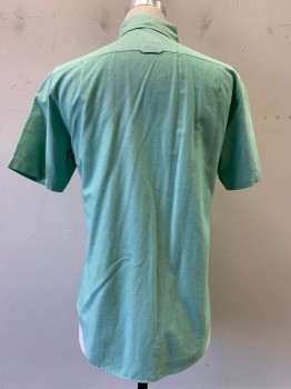 Mens, Casual Shirt, Gant, Mint Green, White, Cotton, Heathered, 15 3/4, M, S/S, Button Front, C.A.,