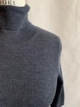 Womens, Top, THEORY, Dk Gray, Wool, Solid, Heathered, P, Turtleneck, 3/4 Sleeves