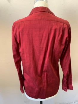 N/L, Dk Red, Silk, Solid, Slubbed Silk, Long Sleeves, Button Front, Spread Collar, 2 Pockets,