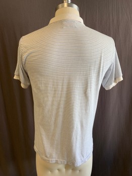 Mens, Polo Shirt, SOUTH BAY, White, Lt Blue, Cotton, Stripes, Color Blocking, C36, S/S, 3 Buttons, Chest Pocket, Rib Knit Cuffs And Collar **Stain On Front