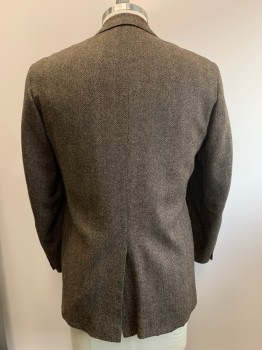 Mens, Jacket, AMERICAN TREND, Lt Brown, Black, Blue, Coral Orange, Wool, Herringbone, 42R, Sportcoat, 2 Buttons, Single Breasted, Notched Lapel, 3 Pockets, CB Vent