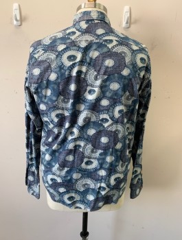 Mens, Casual Shirt, LEVI'S, Dk Blue, French Blue, Lt Blue, Cotton, Floral, 18/37, Collar Attached, Button Front, Long Sleeves, 1 Pocket