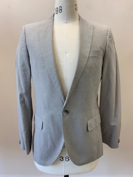 Mens, Sportcoat/Blazer, HUGO BOSS, Lt Gray, Gray, Cotton, 2 Color Weave, 36R, L/S, 1 Button, Single Breasted, Notched Lapel, 3 Pockets