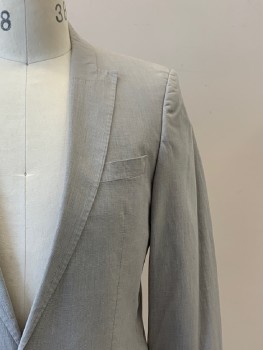 Mens, Sportcoat/Blazer, HUGO BOSS, Lt Gray, Gray, Cotton, 2 Color Weave, 36R, L/S, 1 Button, Single Breasted, Notched Lapel, 3 Pockets