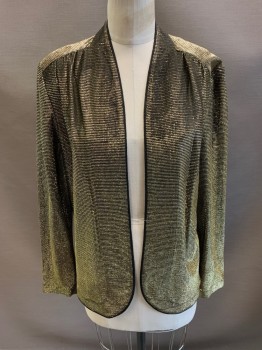 Womens, Evening Jacket, SEPERATES RK, Gold Metallic, Black, Acetate, 2 Color Weave, S, Open Front L/S, Padded Shoulders