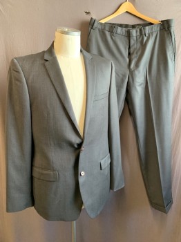 DKNY, Charcoal Gray, Black, Wool, Textured Fabric, Notched Lapel, 2 Buttons, Sewn Micro Diamond Pattern