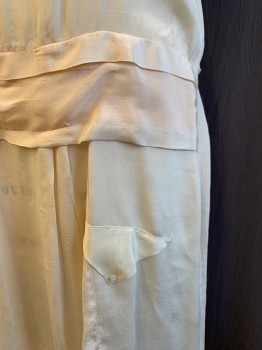 Womens, Dress, MTO, Peach Orange, Silk, Solid, W 38, B 38, V-neck, Collar Attached, Attached Tie Front, Cap Sleeve, Drop Waist with Horizontal Pleat, Pleated Skirt, 2 Faux Flap Pockets, Hem Below Knee, Self Attached Back Drop Waist Belt
