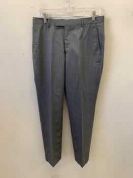 Mens, Suit, 2 Pieces, HARDY AMIES, Dk Gray, Wool, Polyester, Heathered, 32/29, F.F, Hook & Eye, 4 Pockets, Belt Loops
