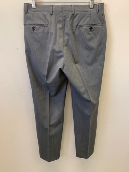 Mens, Suit, 2 Pieces, HARDY AMIES, Dk Gray, Wool, Polyester, Heathered, 32/29, F.F, Hook & Eye, 4 Pockets, Belt Loops