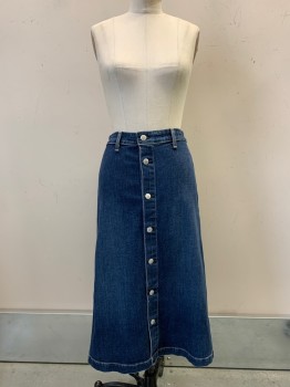 Womens, Skirt, Below Knee, Alexa Chung, Denim Blue, Cotton, Solid, 30w, S/S, Button Front, Belt Loops