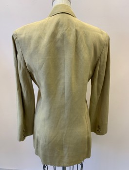 Womens, 1990s Vintage, Suit, Jacket, DONNA KARAN, Tan Brown, Silk, Linen, Solid, B34, 2, W26, 3 Bttns, Single Breasted, Notched Lapel, 3 Pckts,