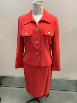 Womens, Suit, Jacket, ALBERT NIPON, Coral Orange, Wool, Acetate, 10, C.A., B.F., L/S, Gold Buttons