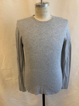 Mens, Pullover Sweater, JAMES PERSE, Lt Gray, Cotton, Solid, Heathered, 38, Crew Neck, Long Sleeves