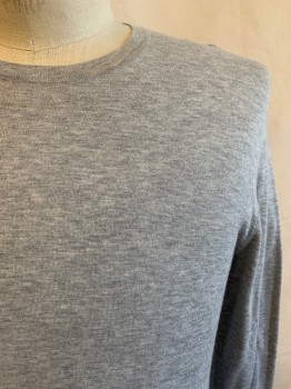 Mens, Pullover Sweater, JAMES PERSE, Lt Gray, Cotton, Solid, Heathered, 38, Crew Neck, Long Sleeves
