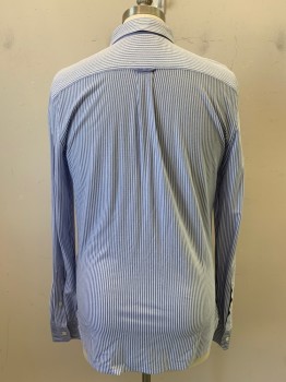 Mens, Casual Shirt, BROOKS BROTHERS, Blue, White, Cotton, Stripes - Vertical , L, L/S, Button Front, C.A., Single Chest Pocket