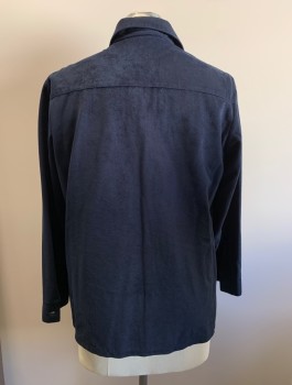 FARAH, Navy Blue, Polyester, Solid, C.A., Button Front, L/S, 2 Pockets,