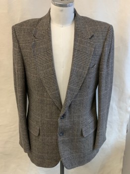 Mens, Blazer/Sport Co, ROBERT STOCK, Camel Brown, Brown, Wool, Glen Plaid, 42L, Notched Lapel, 2 Button Single Breasted, 3 Pockets, Vent Back