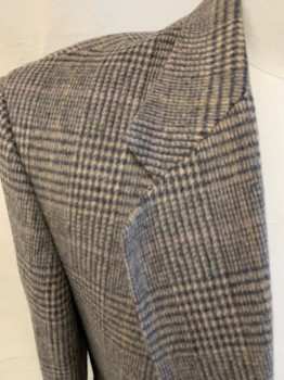 ROBERT STOCK, Camel Brown, Brown, Wool, Glen Plaid, Notched Lapel, 2 Button Single Breasted, 3 Pockets, Vent Back