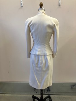 MTO, Cream, Wool, Solid, Crepe, Suit Dress, B.F., V-N, Novelty Halter Collar Draped Into Princess Seams, Raglan Sleeves with Oddly Finished Cuff, Top And Skirt Are Join Only At Front Button Placket,