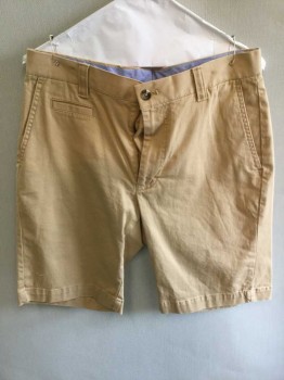 Mens, Shorts, Louis Raphael, Lt Brown, Cotton, Solid, 32, Button Fly,  Belt Loops