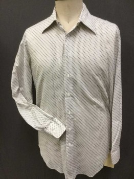 Mens, Dress Shirt, ANTO, Off White, Dk Brown, Brown, Poly/Cotton, Squares, Dots, 35, 17, Long Sleeves, Button Front, Collar Attached, Made To Order