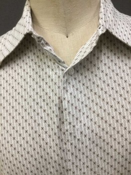 Mens, Dress Shirt, ANTO, Off White, Dk Brown, Brown, Poly/Cotton, Squares, Dots, 35, 17, Long Sleeves, Button Front, Collar Attached, Made To Order
