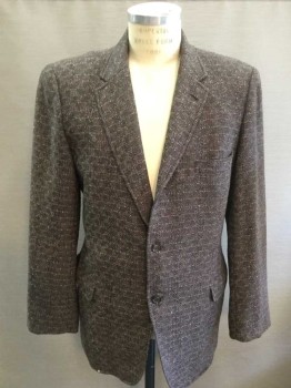 Mens, Blazer/Sport Co, YUENSHING & CO., Brown, Gray, Black, White, Wool, Check , 40, Single Breasted, Collar Attached, Notched Lapel, 3 Pockets, 3 Buttons