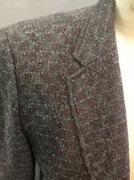 Mens, Blazer/Sport Co, YUENSHING & CO., Brown, Gray, Black, White, Wool, Check , 40, Single Breasted, Collar Attached, Notched Lapel, 3 Pockets, 3 Buttons