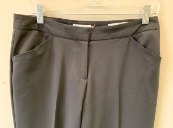 Womens, Slacks, CALVIN KLEIN, Black, Polyester, Spandex, Solid, W 30, 4, 1" Wide Waistband, Mid Rise, Straight Leg, Zip Fly, 2 Side Pockets
