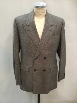 Mens, 1930s Vintage, Suit, Jacket, M.T.O., Dk Brown, Lt Brown, Blue, Wool, Houndstooth, 38L, Double Breasted, Peaked Lapel, 3 Pockets, Made To Order, Double, See FC013383