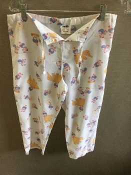 Unisex, Pediatric Pj Bottoms, ANGELICA, White, Tan Brown, Blue, Red, Polyester, Graphic, M, Drawstring Waist, Clowns & Elephants Graphic, Pajama Pants, See Photo Attached,