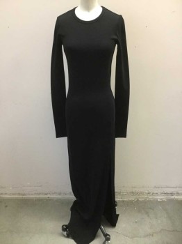 Womens, Dress, Long & 3/4 Sleeve, ELIZABETH & JAMES, Black, Polyester, Solid, XS, Pullover, Round Neck,  Knit, Long Sleeves, Long Skirt with Slit on Left Leg, Morticia Adams Dress