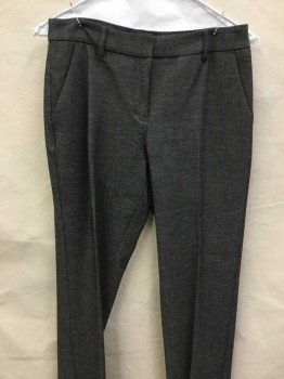 Womens, Slacks, EXPRESS, Charcoal Gray, Polyester, Cotton, Heathered, W28, 4, Mid Rise, Flat Front, Zip Front, Belt Loops, Good Stretch