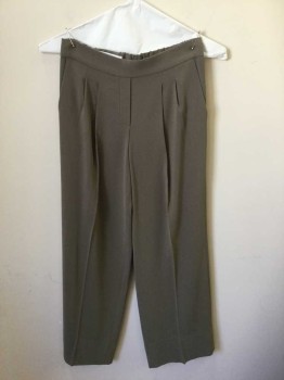 Womens, Slacks, BABATON, Taupe, Acetate, Polyester, Solid, 2, Pleated Front, Faux Fly, Elastic Back Waistband